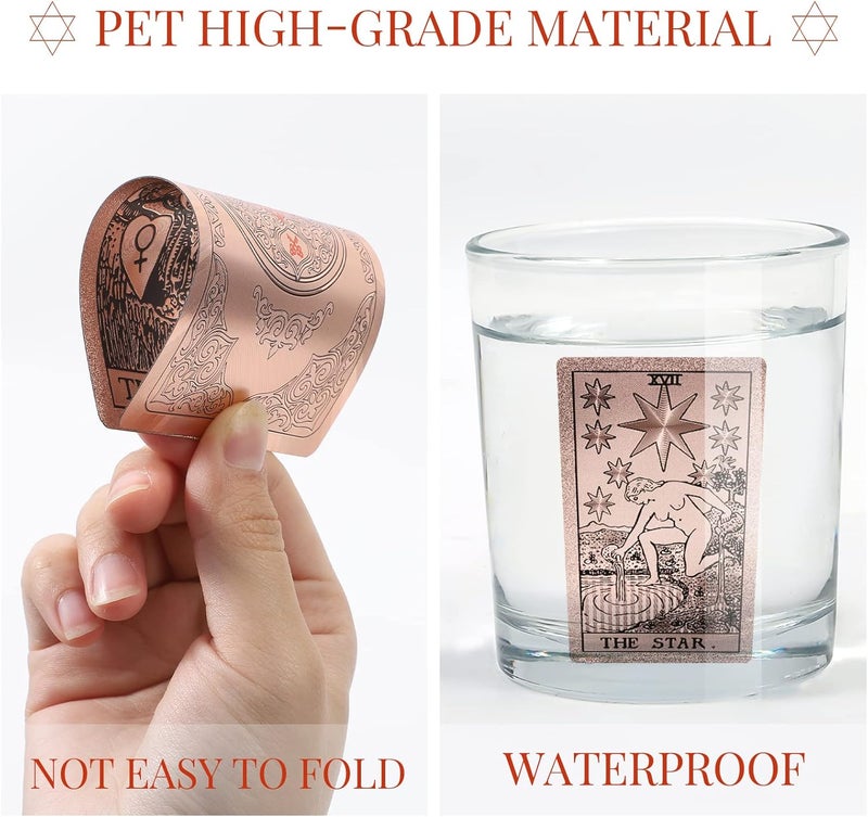 LYINGFISH Tarot Cards for Beginners Waterproof Tarot Cards with Guide Book Gold Foil with Meanings on Them 78 Classic Origina Waterproof Rider Waite Taro Deck Fortune Telling Game（Rose Gold） - Image 4